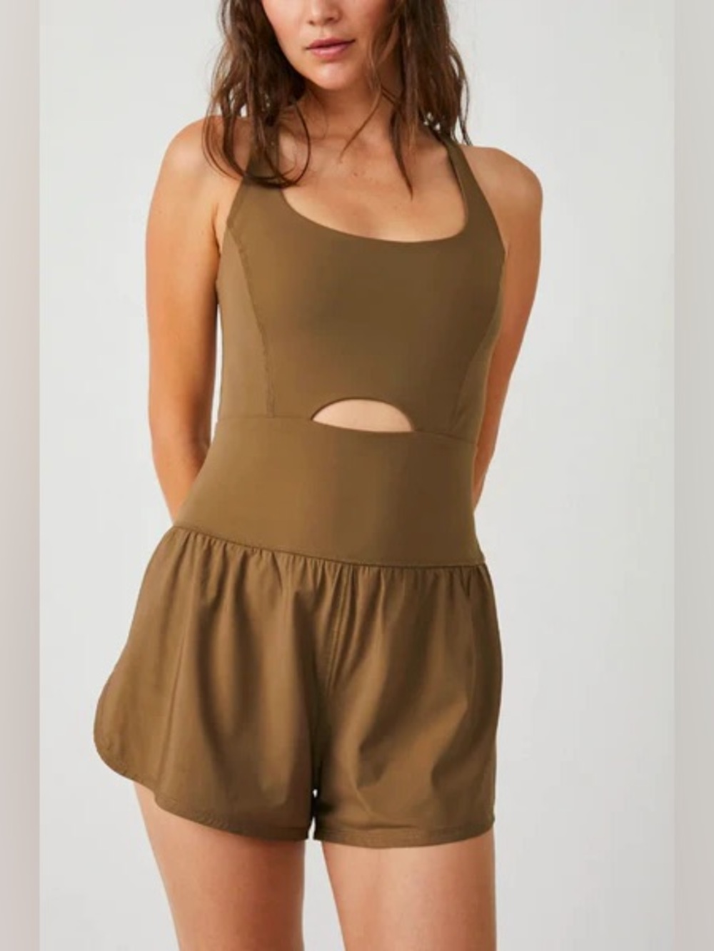 Free People FP Movement Righteous Runsie Romper Olive Green Size Large